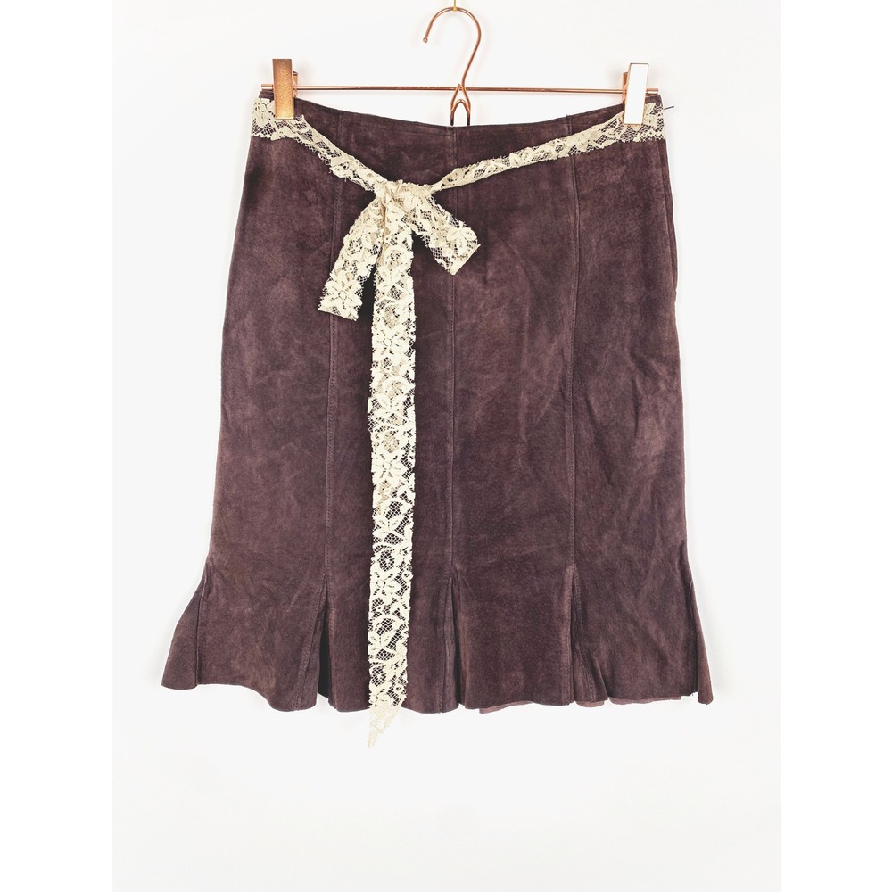 Vintage 100% Genuine Suede Leather Flared Skirt Y2K Boho